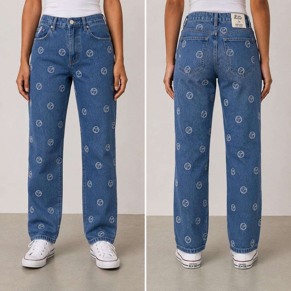 Derek Heart Girls Wide Leg Jeans Size 14 Blue Denim Smiley Face Print High Rise